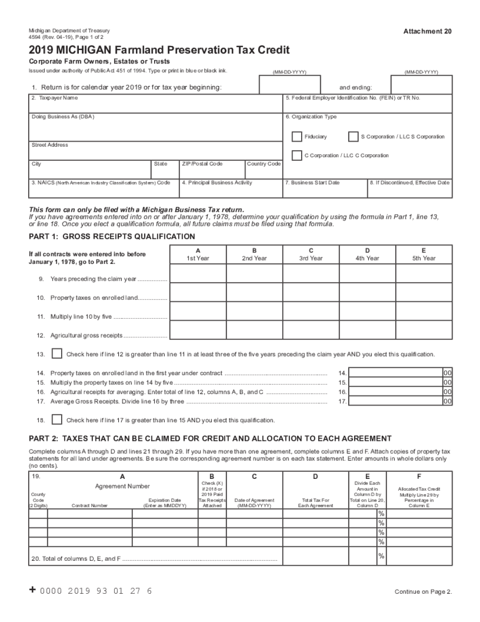  Farmland Preservation Tax Credit Claim State of Michigan 2019