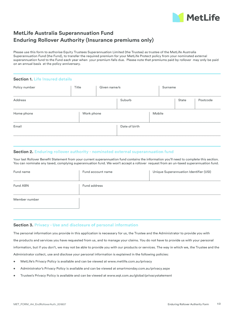 Metlife Enduring Rollover Form