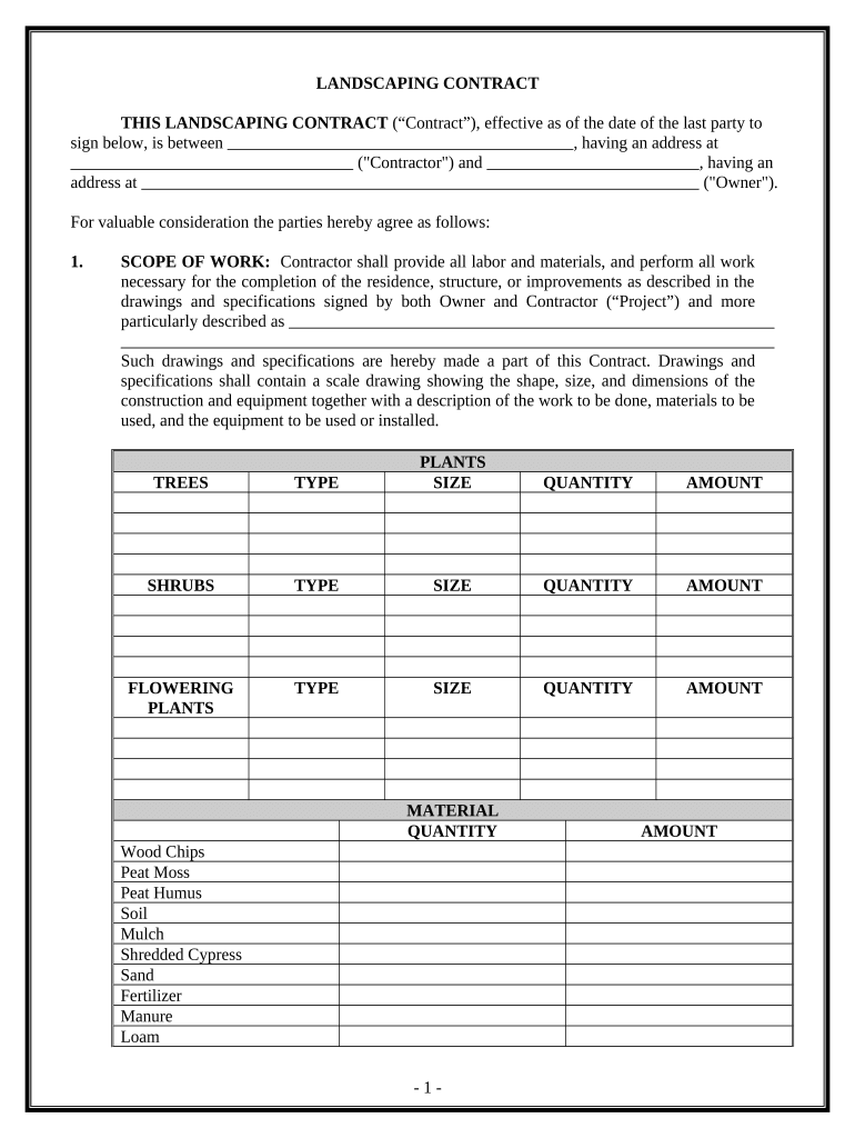 Landscape Contract for Contractor Alaska  Form