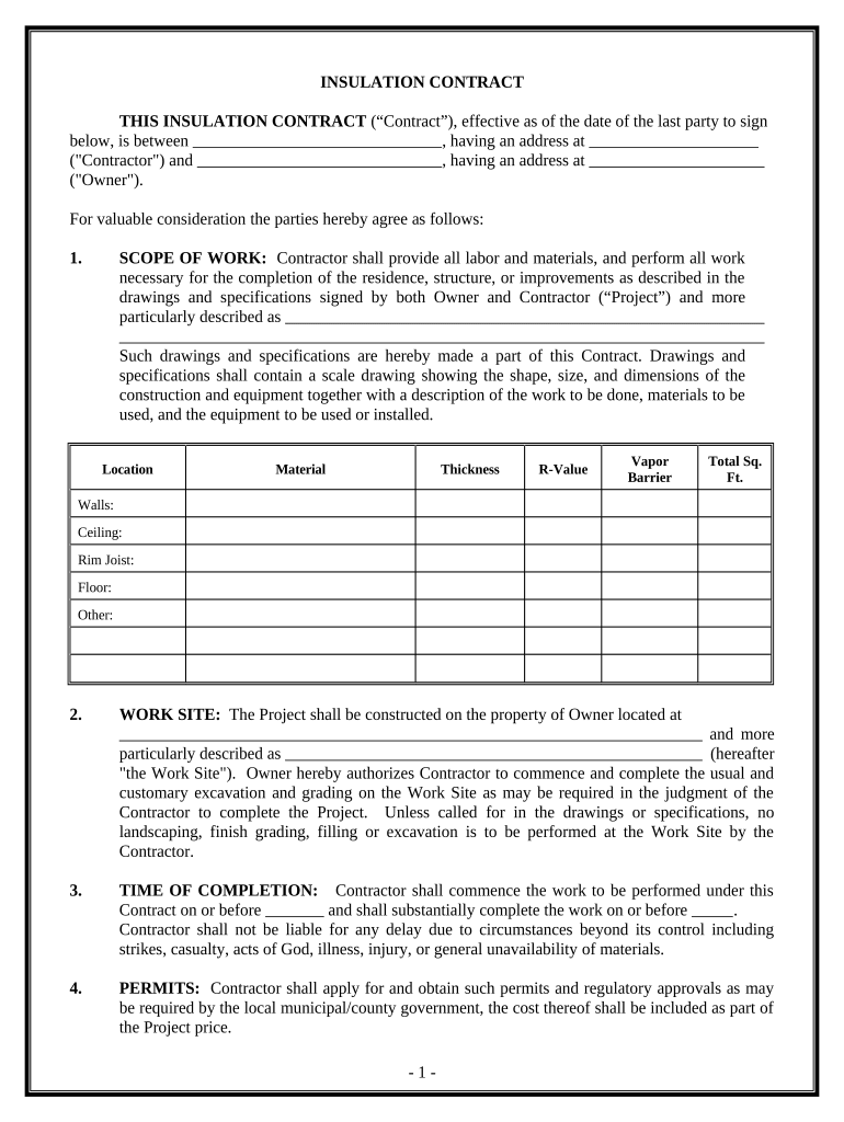 Insulation Contract for Contractor Alaska  Form