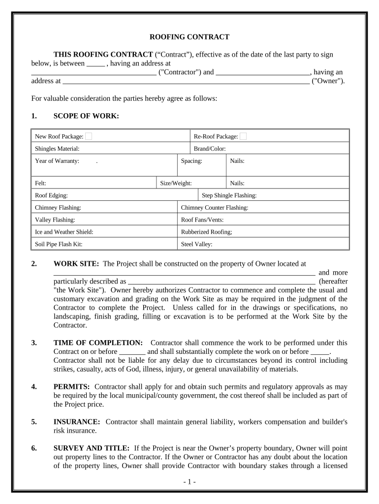 Roofing Contract for Contractor Alaska  Form