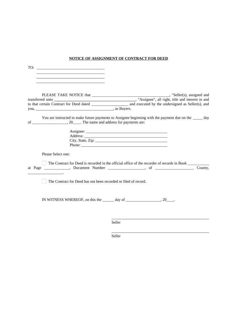 Notice of Assignment of Contract for Deed Alaska  Form