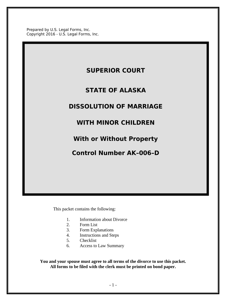 No Fault Agreed Uncontested Divorce Package for Dissolution of Marriage for People with Minor Children Alaska  Form