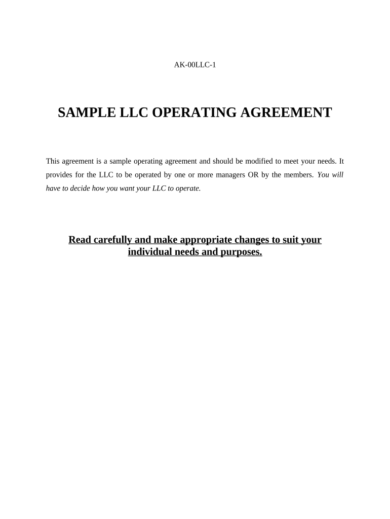 Limited Liability Company LLC Operating Agreement Alaska  Form