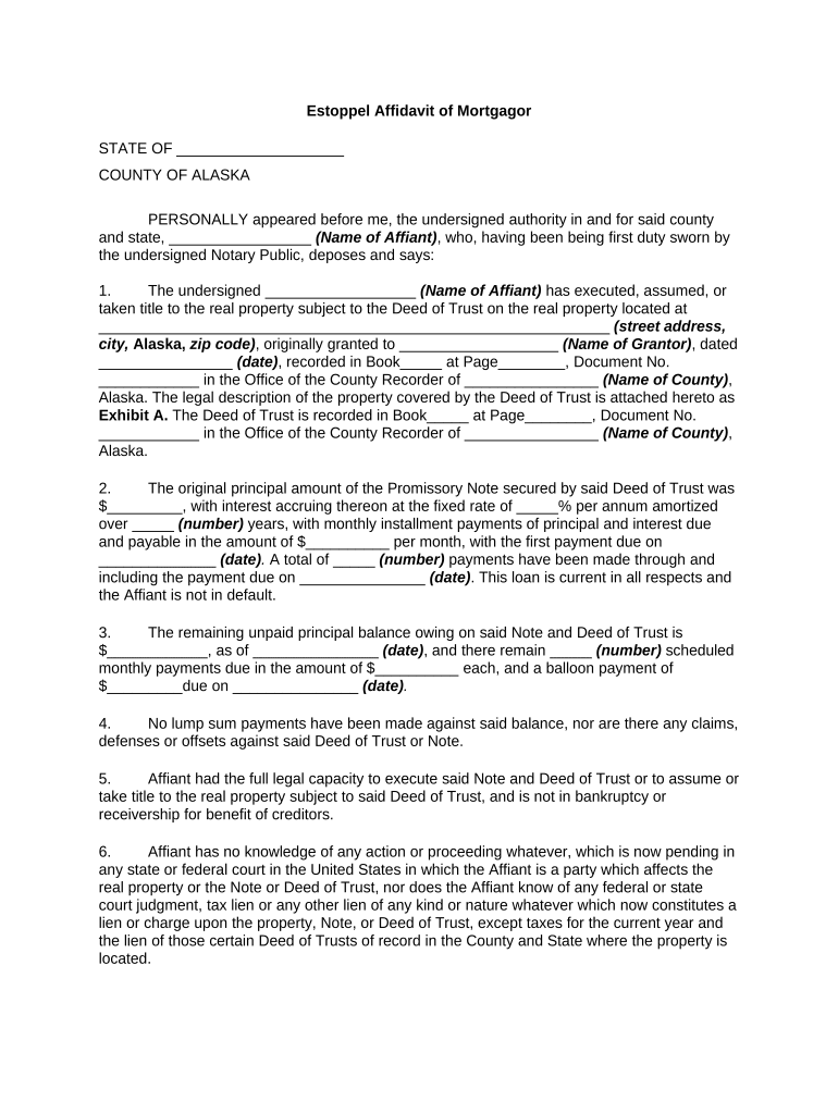 Estoppel Affidavit of Mortgagor Alaska  Form