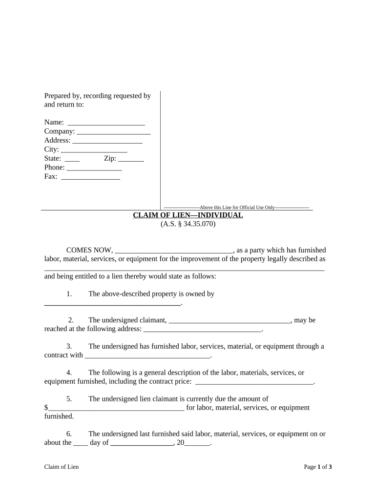 Alaska Lien  Form