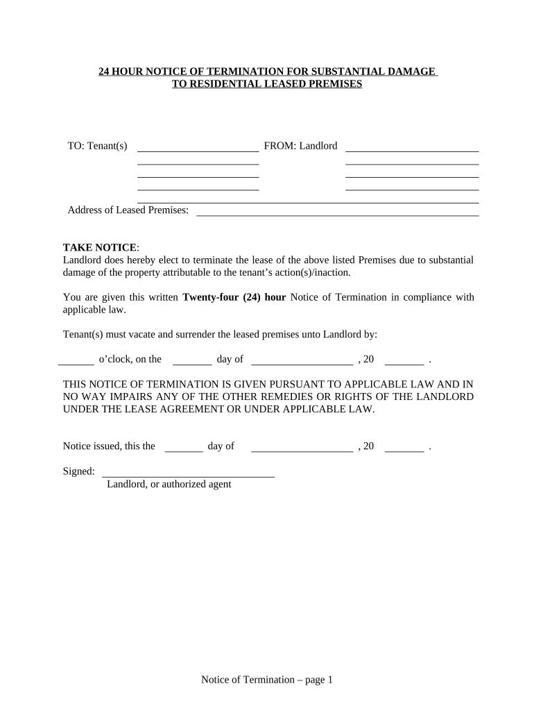 24 Hours Notice  Form