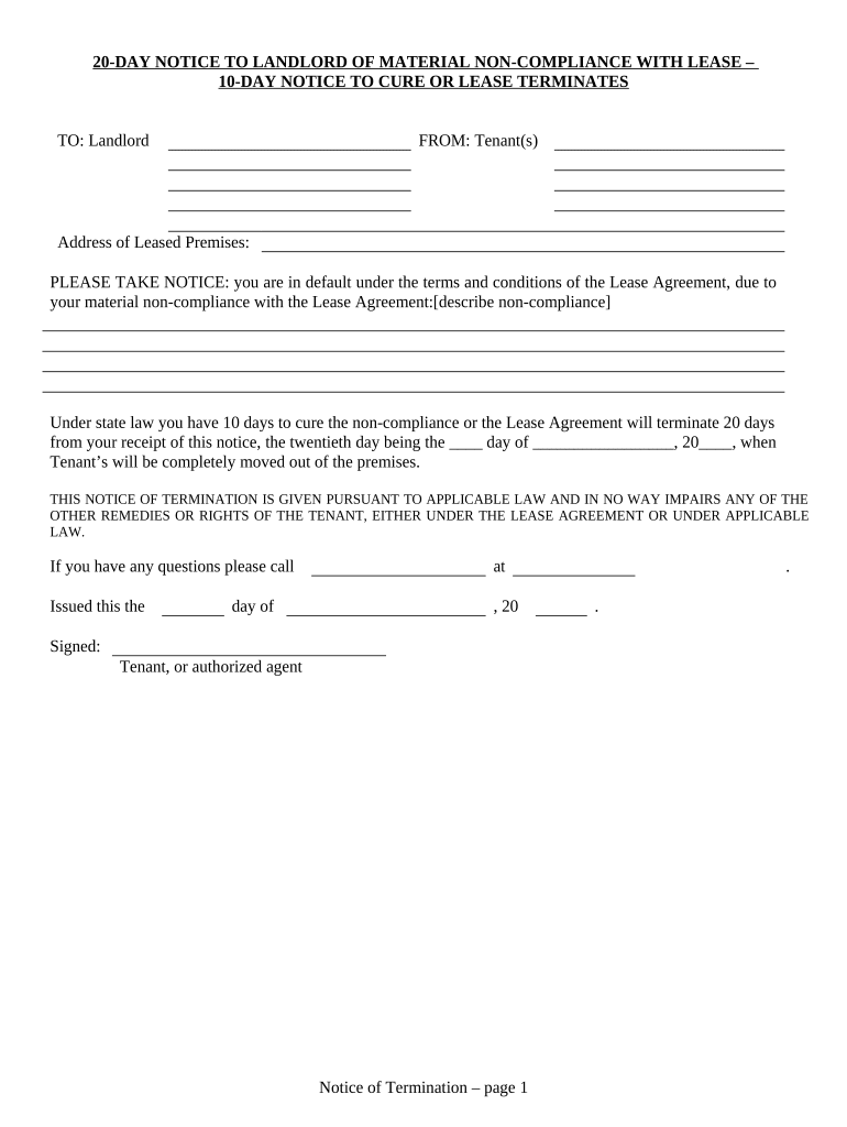 Notice Lease Residential  Form