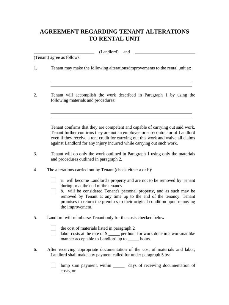 Landlord Agreement to Allow Tenant Alterations to Premises Alaska  Form