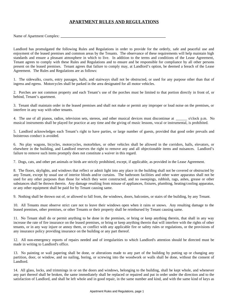 Apartment Rules and Regulations Alaska Form