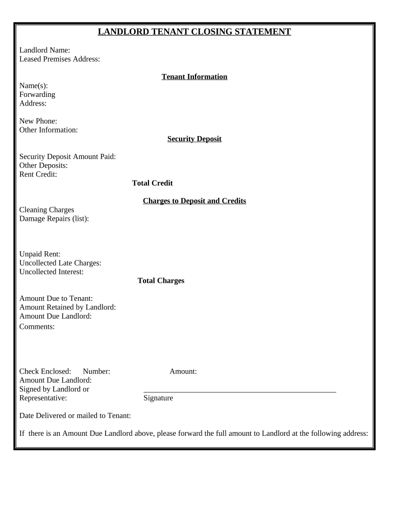 Landlord Tenant Closing Statement to Reconcile Security Deposit Alaska  Form