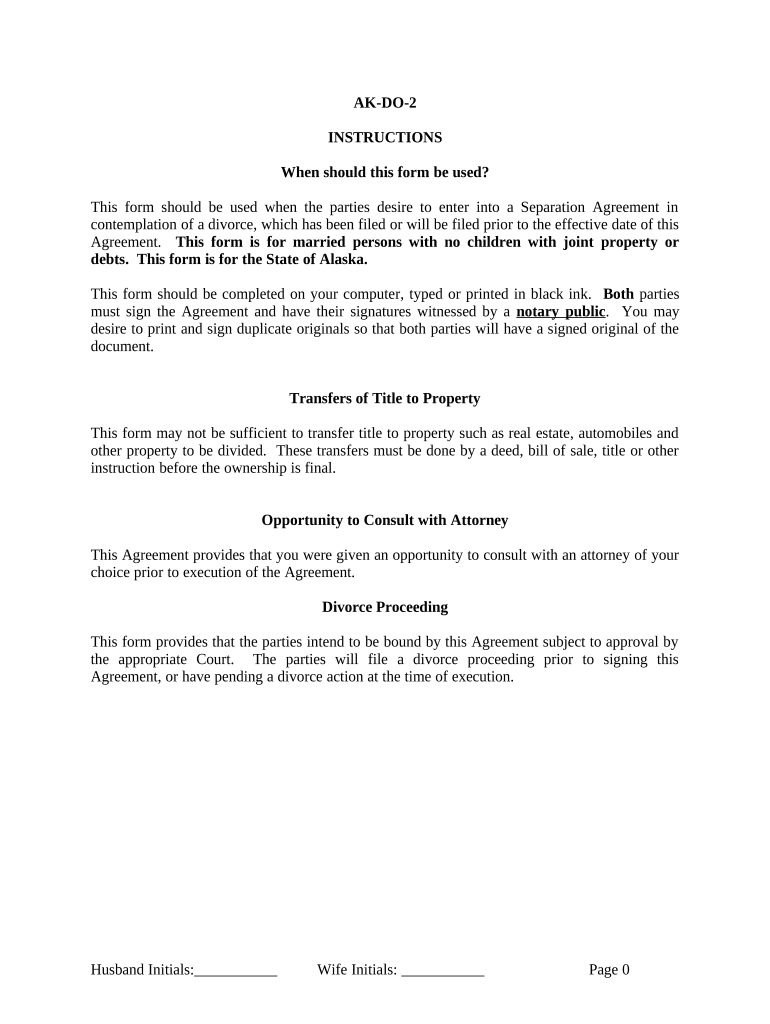 Marital Legal Separation and Property Settlement Agreement Where No Children and Parties May Have Joint Property and or Debts an  Form