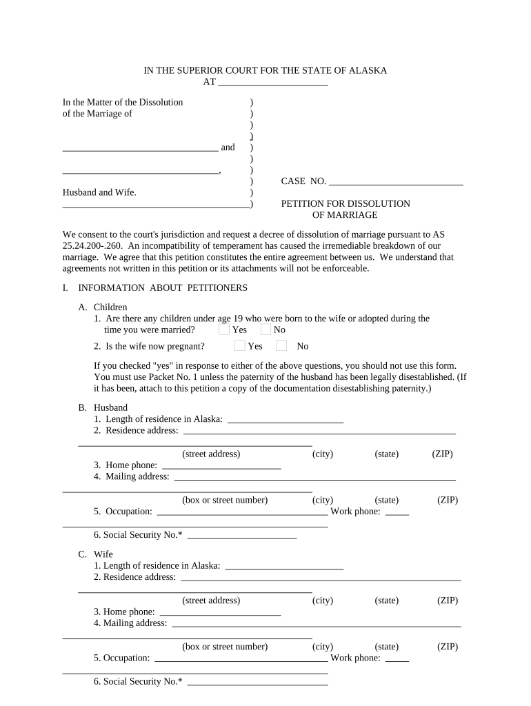 Alaska Dissolution Marriage Form