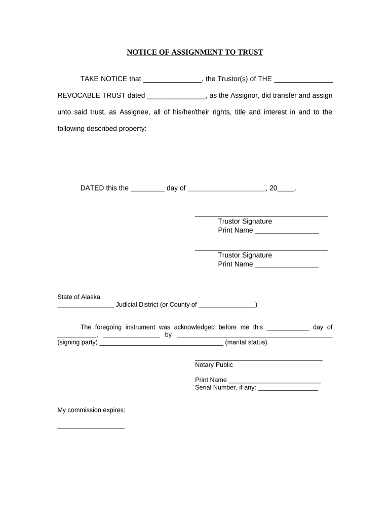 Notice of Assignment to Living Trust Alaska  Form