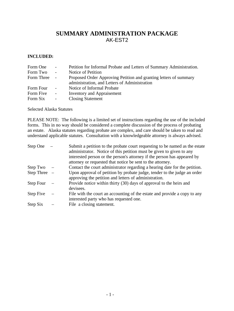 Summary Administration Package Alaska  Form