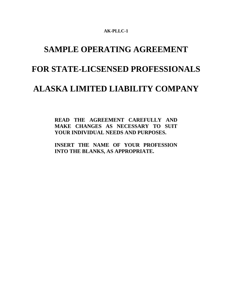 Sample Operating Agreement for Professional Limited Liability Company PLLC Alaska  Form