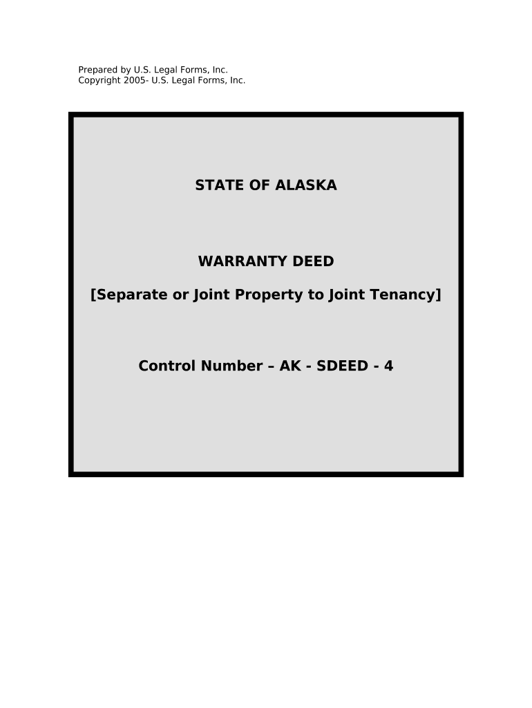 Warranty Deed for Separate or Joint Property to Joint Tenancy Alaska  Form
