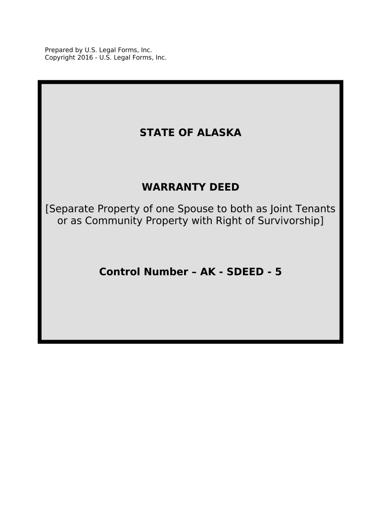 Warranty Deed to Separate Property of One Spouse to Both as Joint Tenants or as Community Property with Right of Survivorship Al  Form