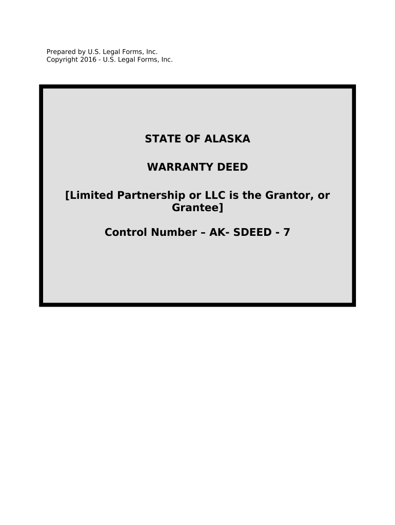Warranty Deed from Limited Partnership or LLC is the Grantor, or Grantee Alaska  Form