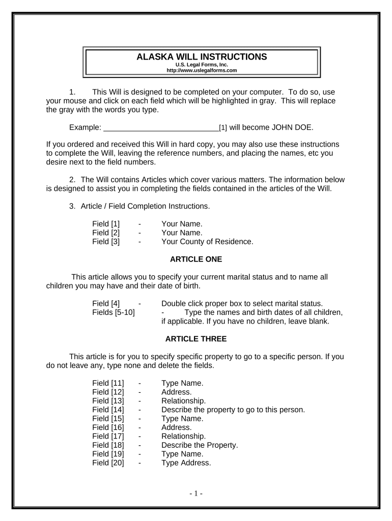 Last Will and Testament for Other Persons Alaska  Form