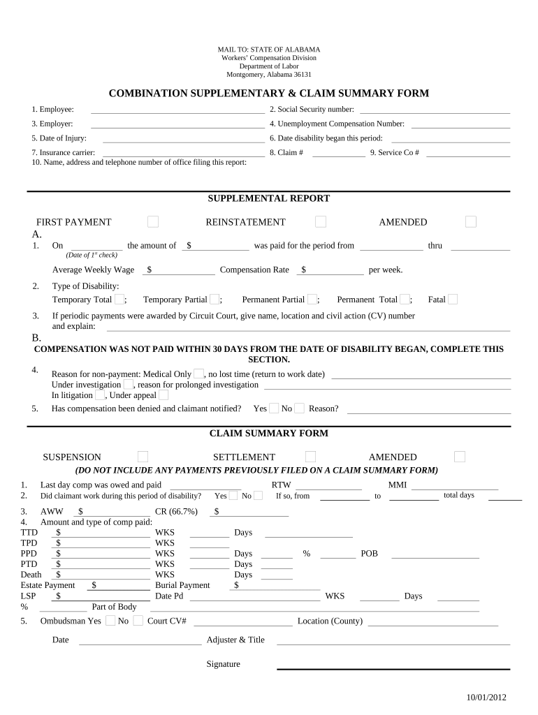 Alabama Claim Compensation  Form