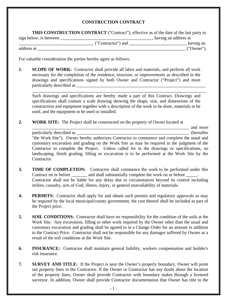 Cost Plus Construction Contract Template  Form