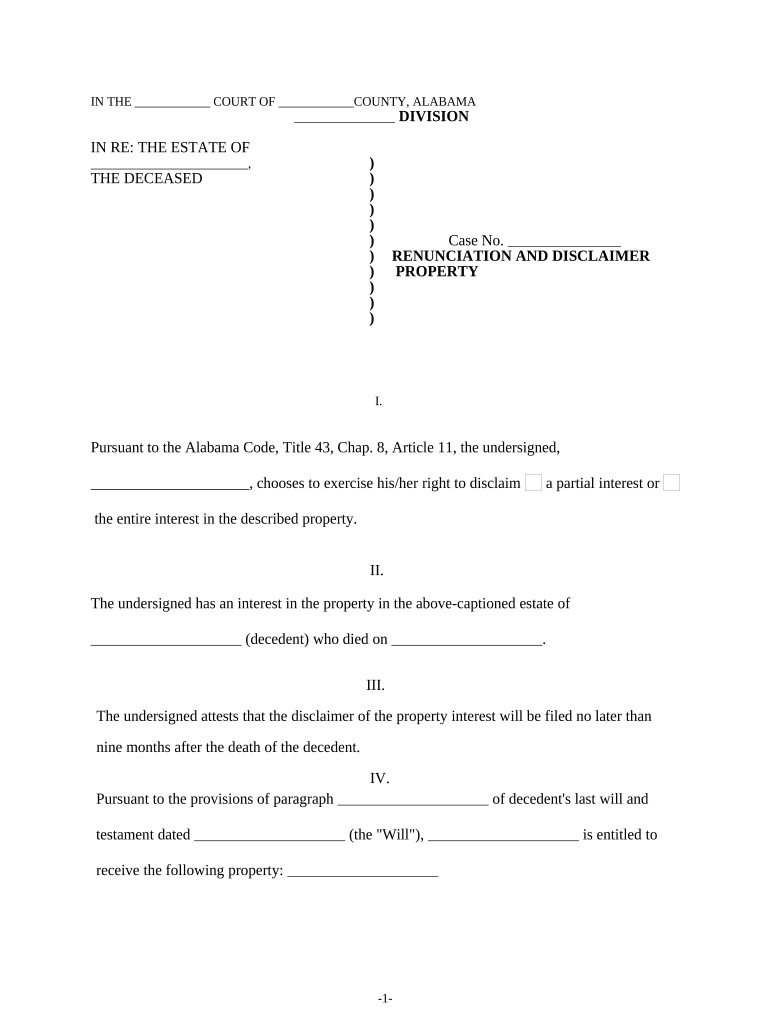 Alabama Disclaimer  Form