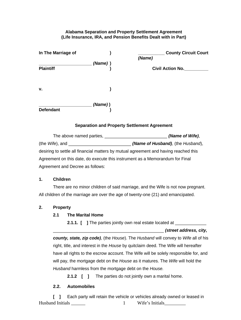 Alabama Settlement Agreement  Form
