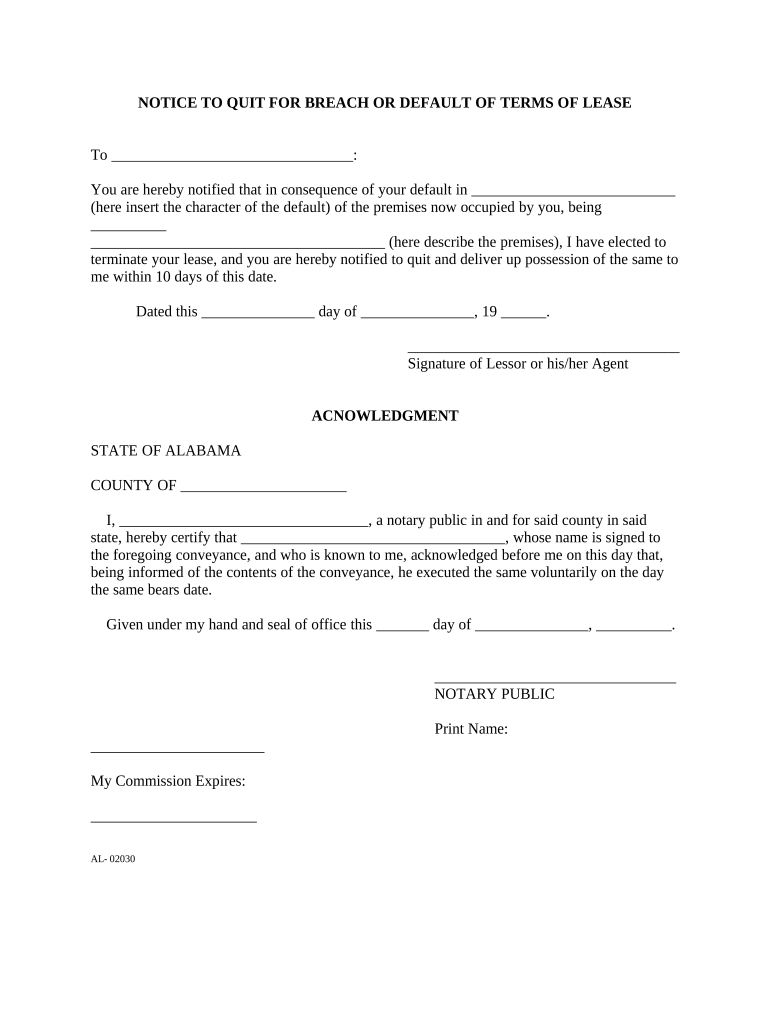 Eviction Default  Form