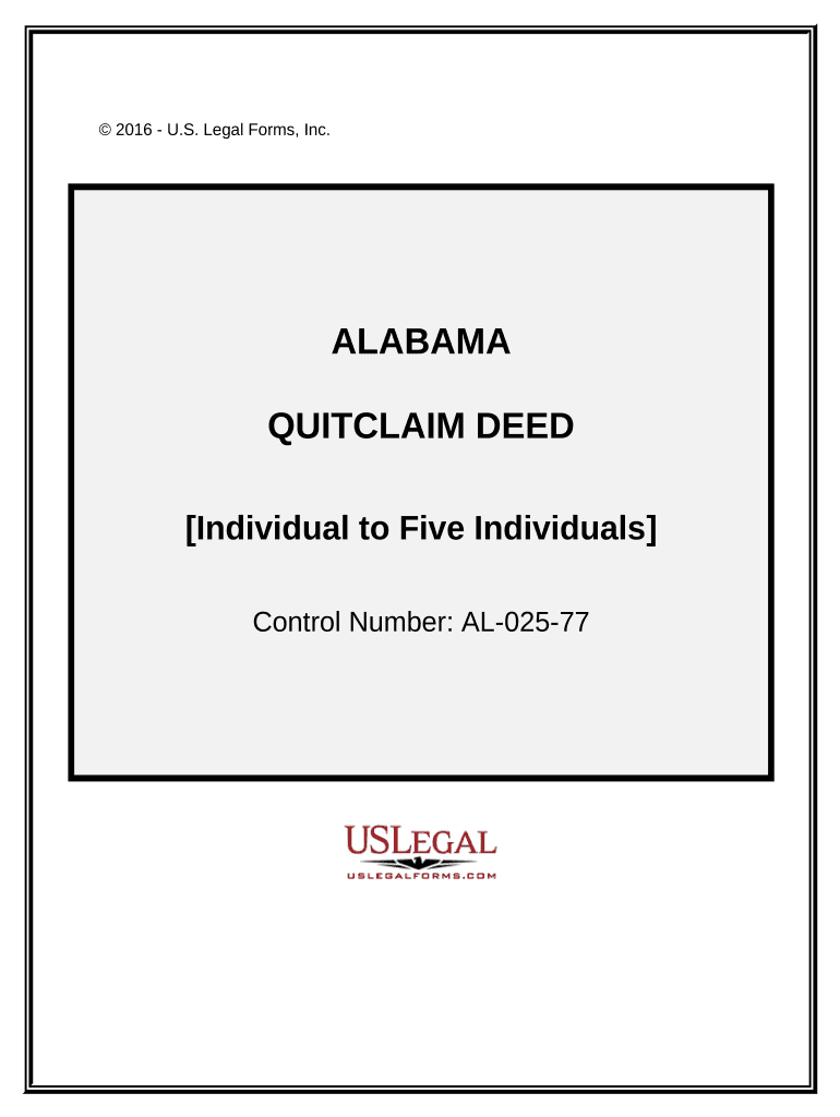 Quitclaim Deed from an Individual to Five Individuals Alabama  Form