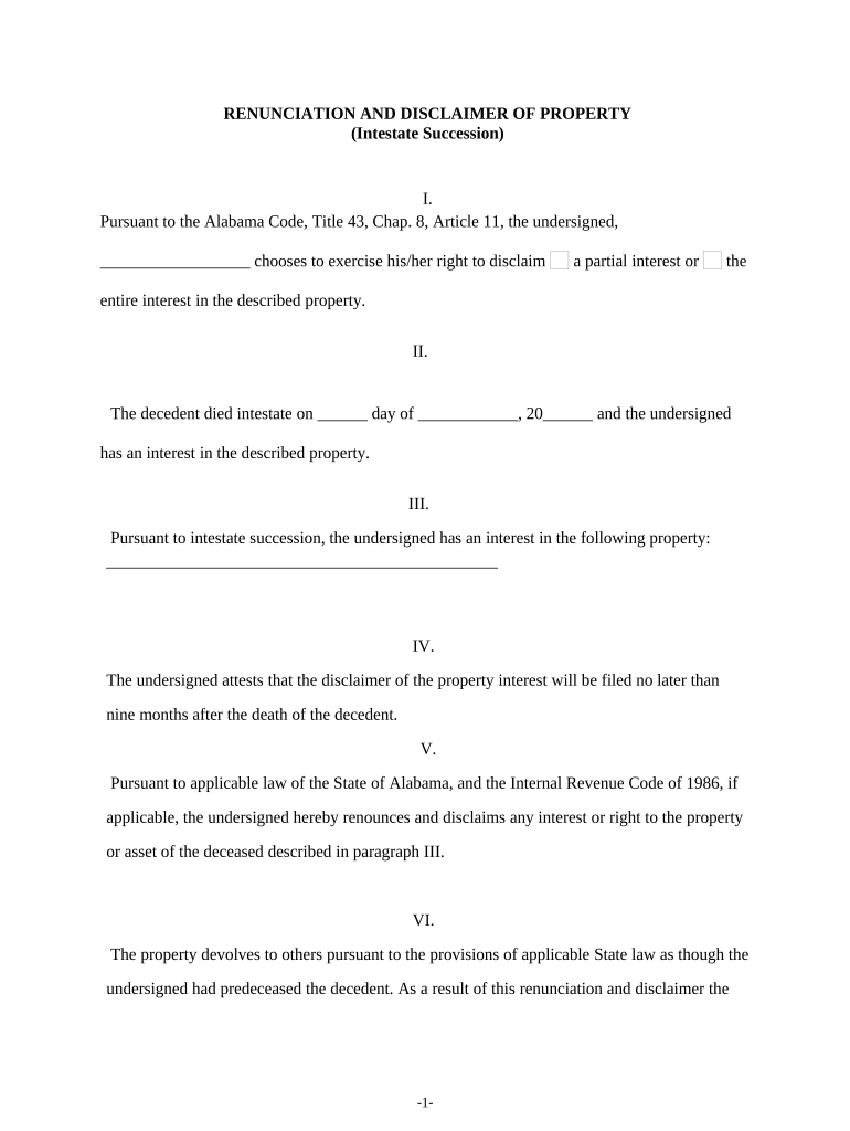 Alabama Intestate  Form