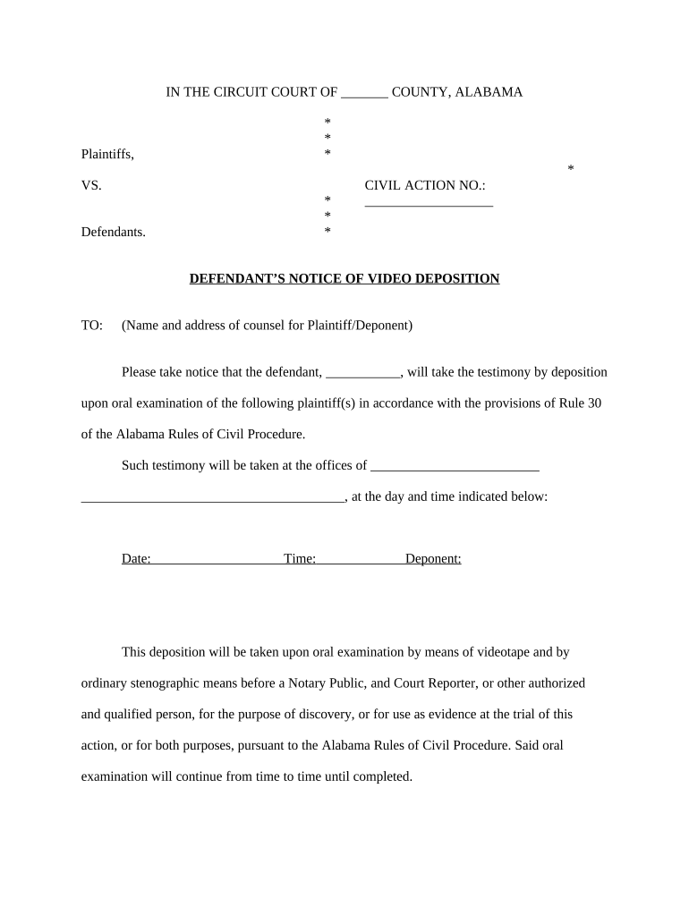 Alabama Deposition  Form