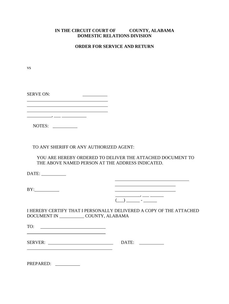 Order for Service and Return Alabama  Form
