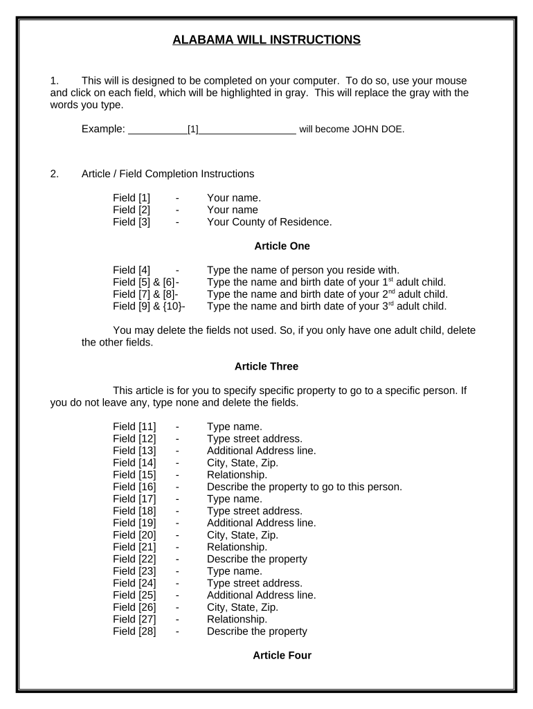 Mutual Wills or Last Will and Testaments for Unmarried Persons Living Together with Adult Children Alabama  Form