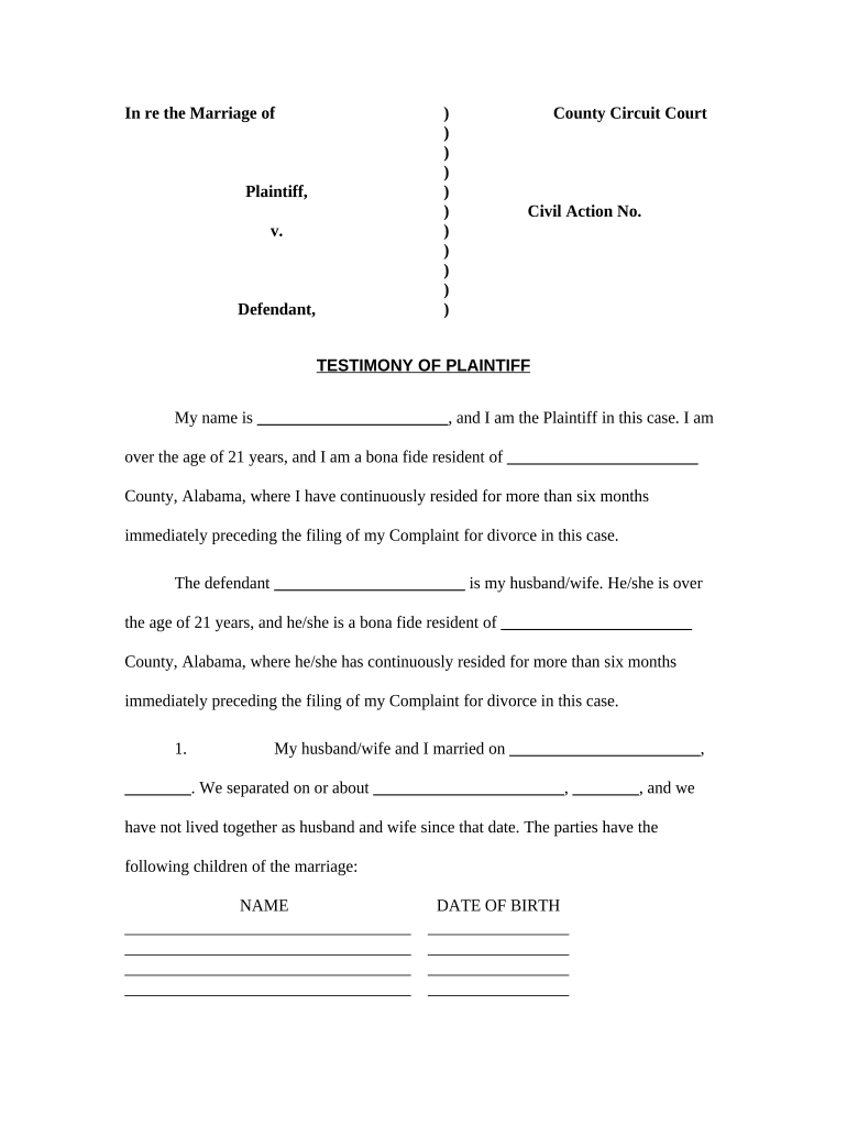 Alabama Affidavit Agreement  Form