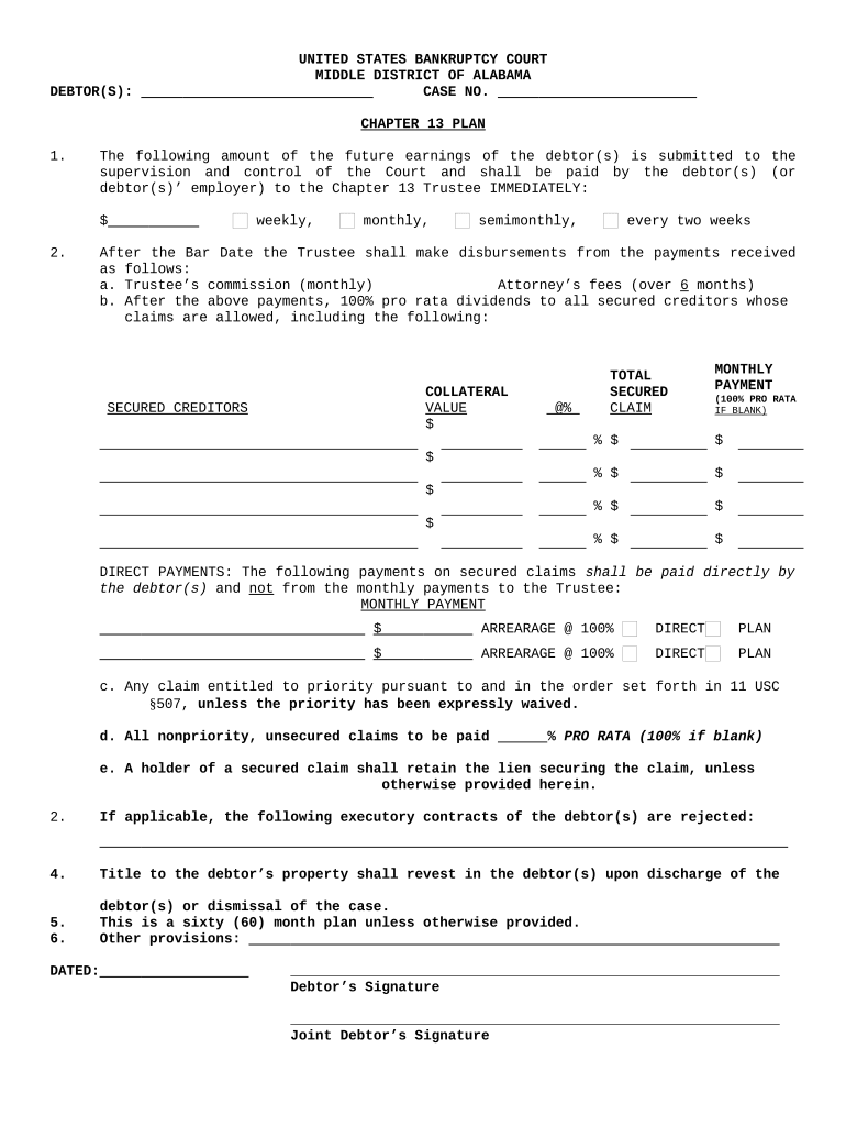 Chapter 13 Plan Alabama  Form