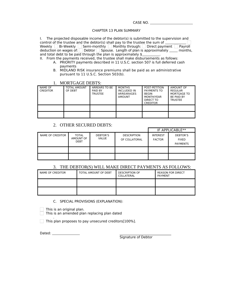 Chapter 13 Plan Summary Alabama  Form