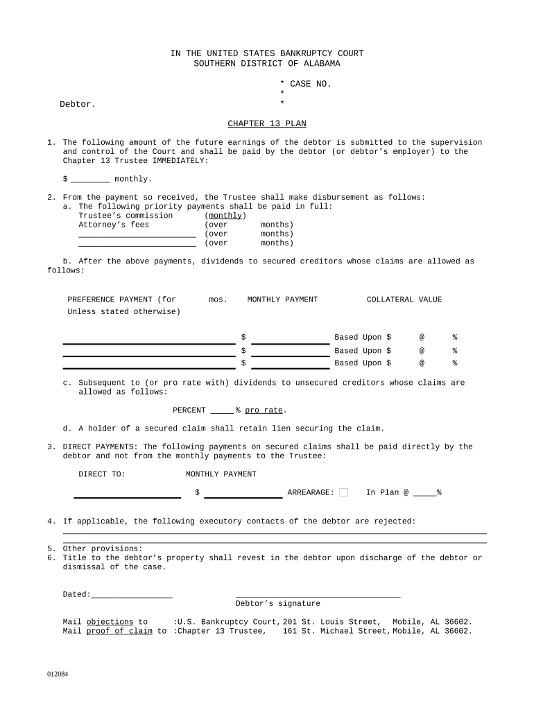 Chapter 13 Plan Alabama  Form