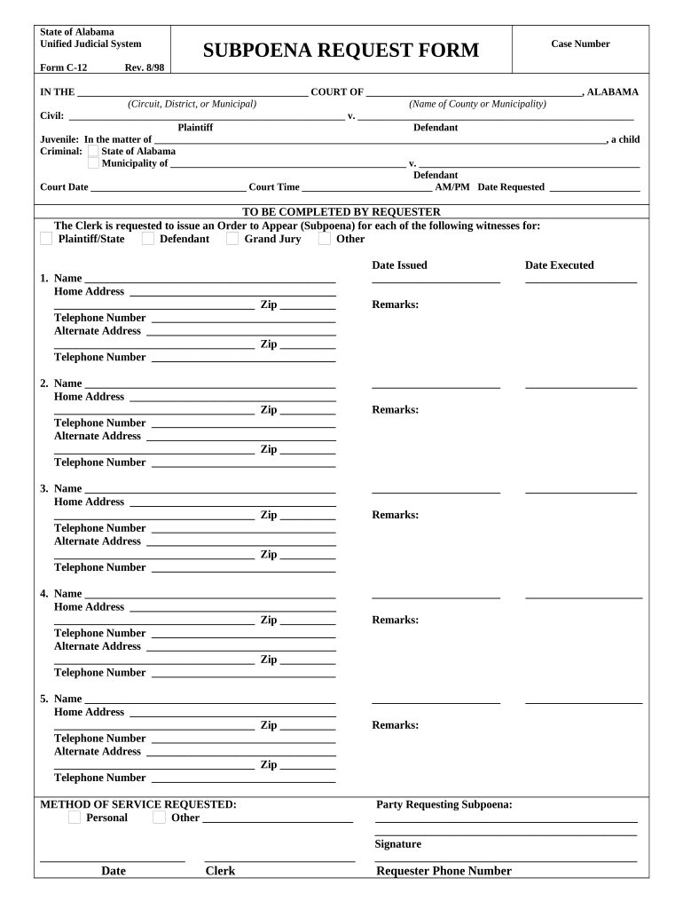 Alabama Subpoena Form