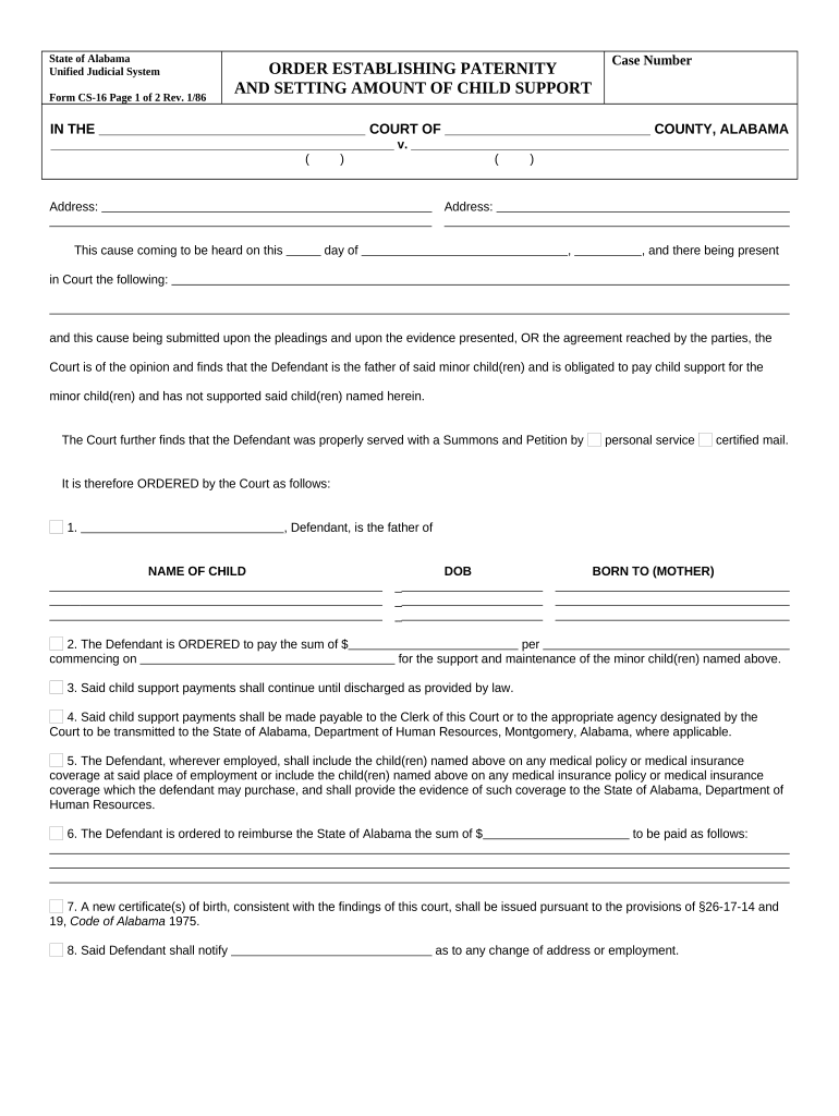 Alabama Child Support File  Form