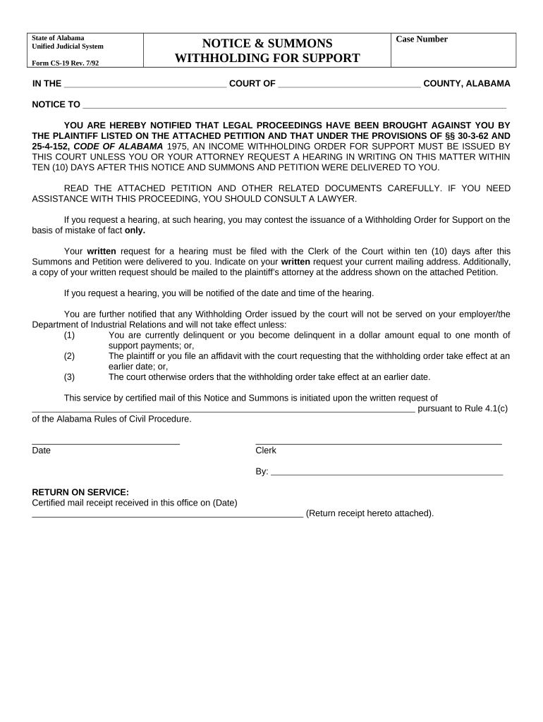 Alabama Summons  Form