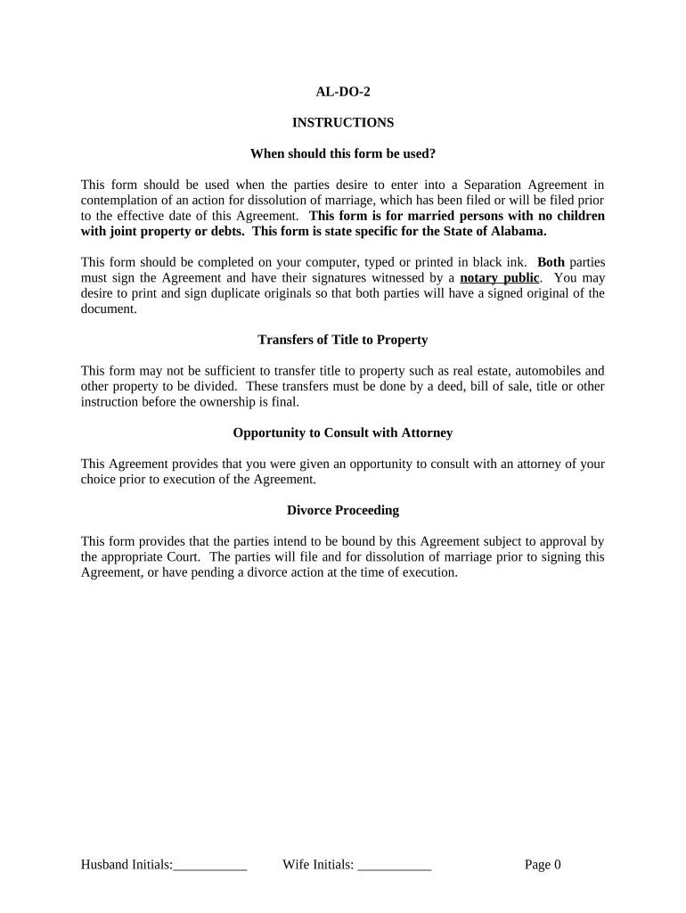 Marital Legal Separation and Property Settlement Agreement Where No Children and Parties May Have Joint Property and or Debts an  Form