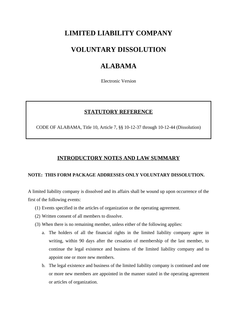 Alabama Dissolution Package to Dissolve Limited Liability Company LLC Alabama  Form