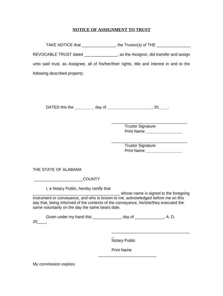 Notice of Assignment to Living Trust Alabama  Form