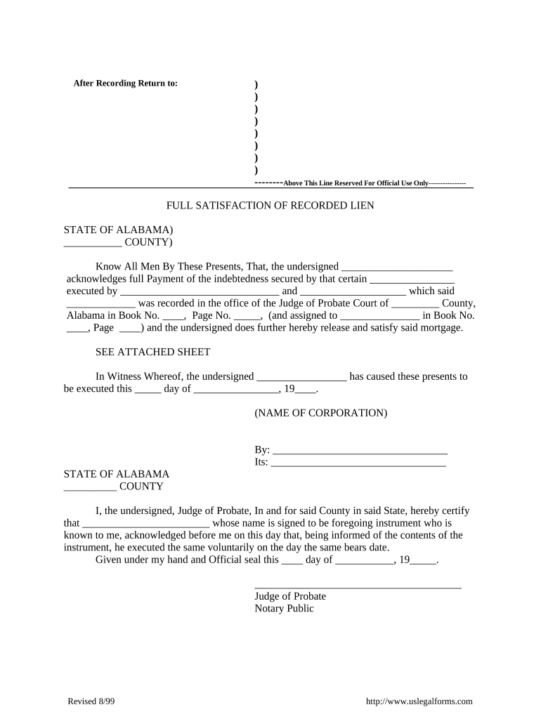 Satisfaction Lien Blank  Form