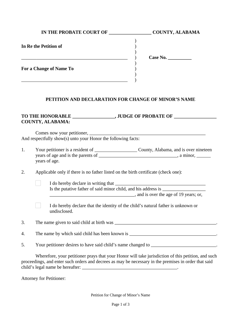 Petition Minor Name  Form