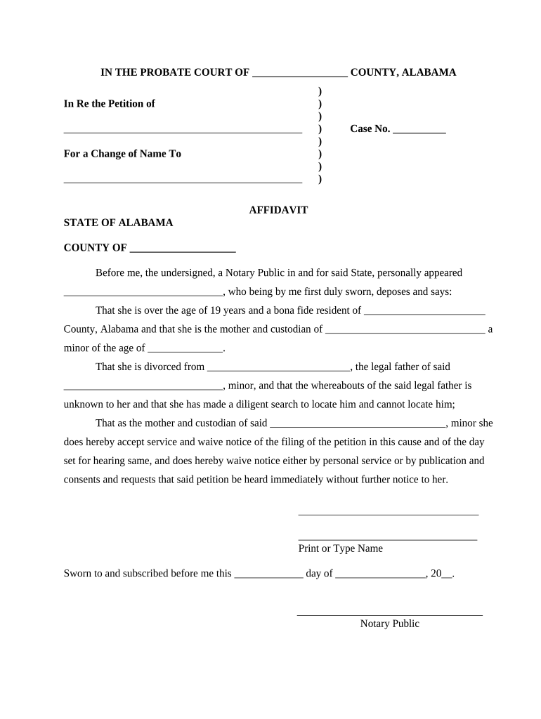 Alabama Minor Name Change  Form