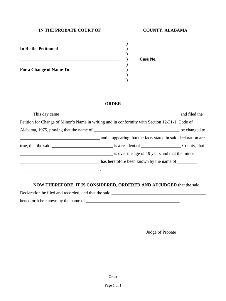 Minor Name Change Alabama  Form