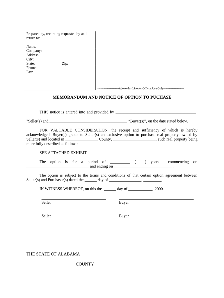 Notice of Option for Recording Alabama  Form