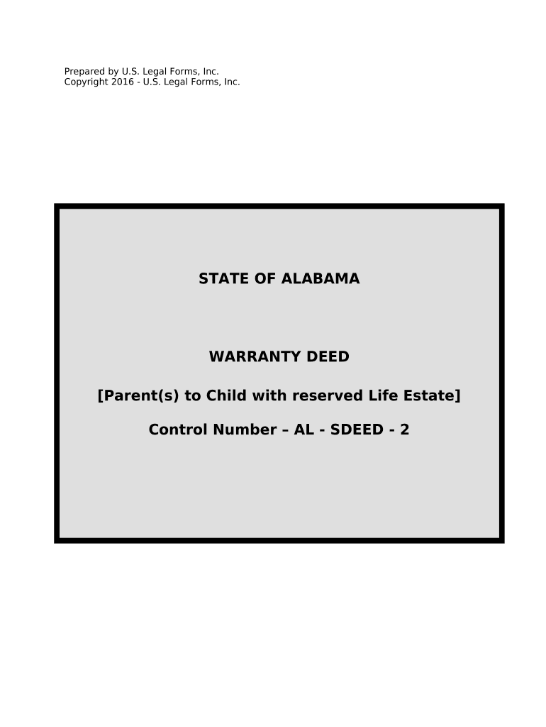Warranty Deed for Parents to Child with Reservation of Life Estate Alabama  Form